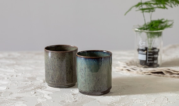 TWO Ceramic Lungo Cups, Unique Handmade Coffee and Tea Cups