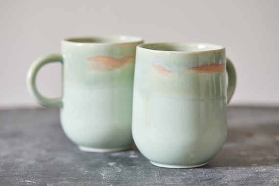 Set of 2, Ceramic Mug, Turquoise Coffee Mug, Unique Glaze Teacup