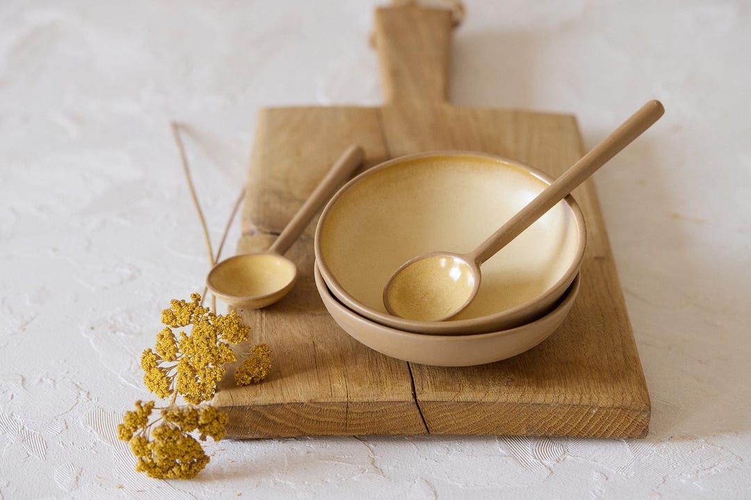 Handmade Ceramic Bowl and Spoon Set: Rustic Dessert Dishes - Etsy