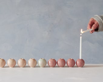 Modern Hanukkah Menorah, Ceramic Terracotta/Peach/Green Hanukkiah, Modular Chanukah Lamp, Jewish Wedding Gift