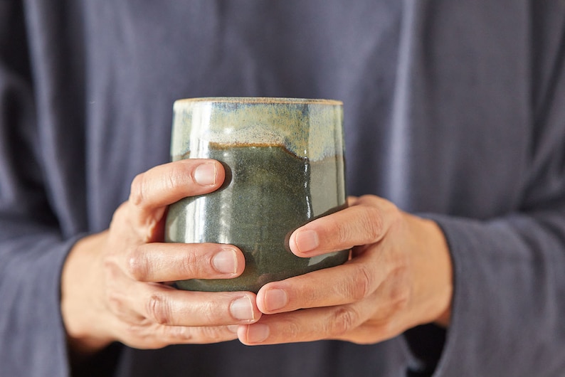 14 Oz Set of TWO Tumblers, Cold or Hot Drink Cups, Handmade Pottery Large Mugs, Unique Boho Marbled Coffee Mugs