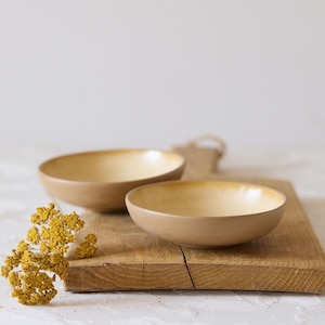TWO Ceramic Bowls for Foodies, Handcrafted Yellow and Brown Stoneware Bowls, Dessert Bowl, Rustic Birthday Gift