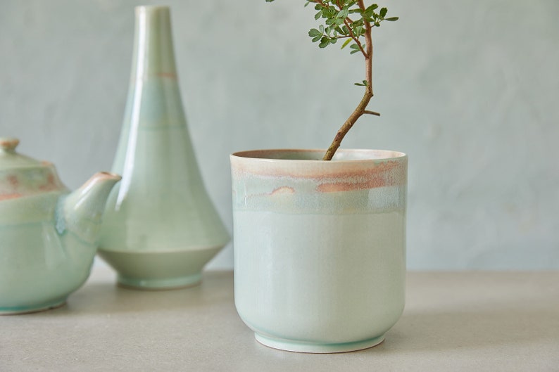 Ceramic Turquoise Utensil Holder, Pottery Utensil Jar, Knives And Spoon Holder, Storage Jar, Stoneware Vase, Kitchen Utensil Pot image 4
