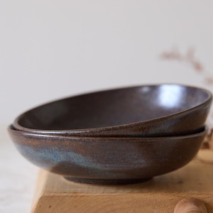 Two Dark Brown Ceramic Bowls set, Handcrafted Pottery Bowls, Elegant Rustic Serving Bowls