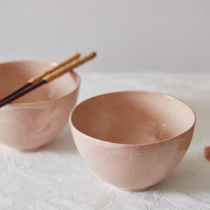 Two Pottery Deep Dinner Soup Bowls, Modern Handmade Ceramic Bowls, Peach Pinkish Pho / Ramen Bowls Set, Unique Soup Bowls, Gift for Mom