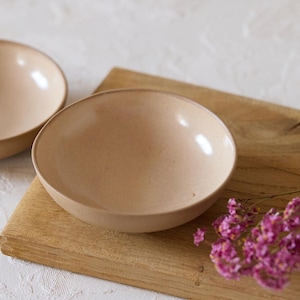 TWO Ceramic Serving Bowls, Peach/Pink Stoneware Wabi Sabi Bowls, Rustic Countryside Dinnerware, Decorative Trinket Bowl