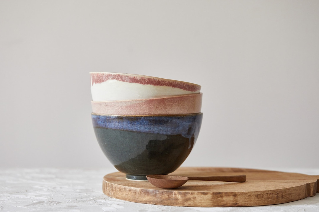 Set of TWO Ceramic Large Deep Soup Bowls, Handmade 25 Oz Serving Bowls