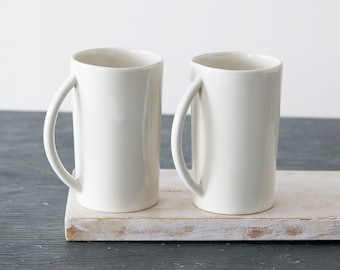 White Ceramic Coffee Mug Set of 2, Handmade Pottery Coffee Cup Set, Elegant Minimalist Teacups, Americano Cup Set, Coffee Lovers Gift