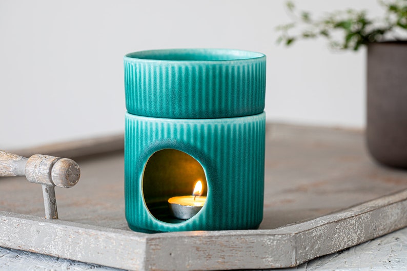 Essential Oil Burner Aromatherapy Pottery Turquoise Candle Etsy