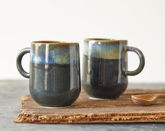 Set of TWO Rustic Ceramic Coffee Mugs, Medium Stoneware Mugs Set, Pottery Tea Cups Set