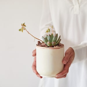Cream Unique Handmade Small Succulent Ceramic Planter, Indoor Pottery Planter Pot, Modern Minimalist Planter, Home and Outdoor Decor