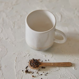 White/Gray Pottery Coffee Mug, Ceramic Tea Cup with Handle, 11 fl.oz image 4