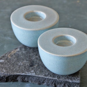 Gray-Stoney Pottery Candlestick Tealight Holder Set, Ceramic Sabbath Candle Holders, Jewish Candle Holders Gift, Romantic Engagement Gift image 6