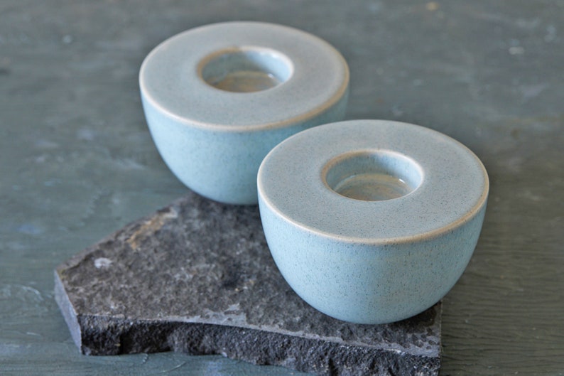 Gray-Stoney Pottery Candlestick Tealight Holder Set, Ceramic Sabbath Candle Holders, Jewish Candle Holders Gift, Romantic Engagement Gift image 6