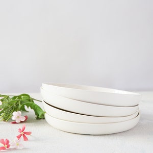 Handmade Dinnerware Plates Set of TWO, Large Ceramic Dinner Plates, White Pottery Dinnerware Set, Deep Serving Dish, Oven Dishwasher Safe