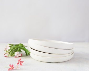 Handmade Dinnerware Plates Set of TWO, Large Ceramic Dinner Plates, White Pottery Dinnerware Set, Deep Serving Dish, Oven Dishwasher Safe