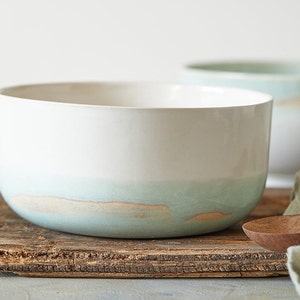 Handmade Ceramic Bowl, White and Light Turquoise Noodles Bowl, Pottery Soup Bowl, Salad Serving Bowl, Nesting Bowl, Holiday Gift Idea image 7