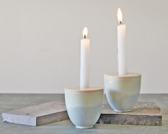 Handmade Decorative Pottery Candlestick Holders, Pair/Single Candlestick Holders, Green Stone-Gray Ceramic Living Room Decor, Bedroom decor