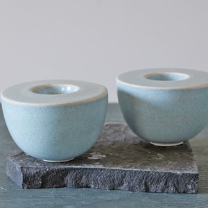 Gray-Stoney Pottery Candlestick Tealight Holder Set, Ceramic Sabbath Candle Holders, Jewish Candle Holders Gift, Romantic Engagement Gift image 3