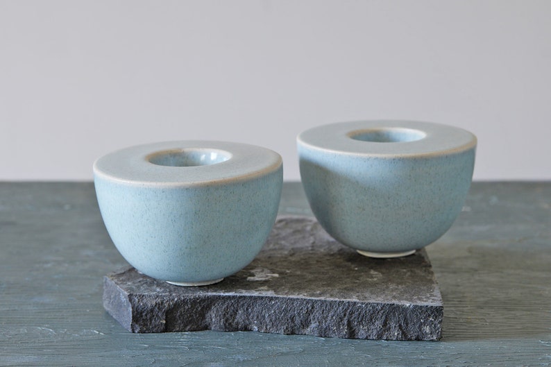 Gray-Stoney Pottery Candlestick Tealight Holder Set, Ceramic Sabbath Candle Holders, Jewish Candle Holders Gift, Romantic Engagement Gift image 3