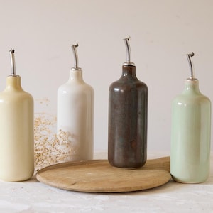 Modern Rustic Olive Oil Bottle, Vinegar Ceramic Bottle, Stoneware Cruet, 750ml/26.4oz, Kitchen Decor, New Home Gift