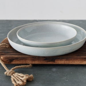 Handmade Ceramic Dinnerware Set, Ceramic Plates - Salad and Dinner Plates Set, High Rim Pottery Gray / White Plate, Special Wedding Gift
