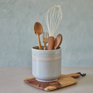 Ceramic Gray and Stoney  Utensil Holder, Pottery Utensil Jar, Knives And Spoon Holder, Storage Jar, Stoneware Vase, Kitchen Utensil Pot