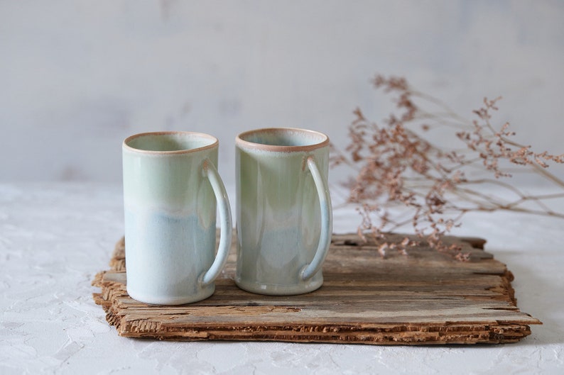Ensemble de tasses à café en céramique blanche de 2, ensemble de tasses à café en poterie faites à la main, tasses à thé minimalistes élégantes, ensemble de tasses Americano, cadeau d'amoureux du café image 5
