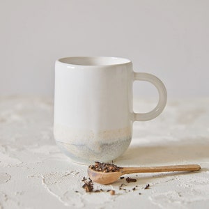 White/Gray Pottery Coffee Mug, Ceramic Tea Cup with Handle, 11 fl.oz image 1