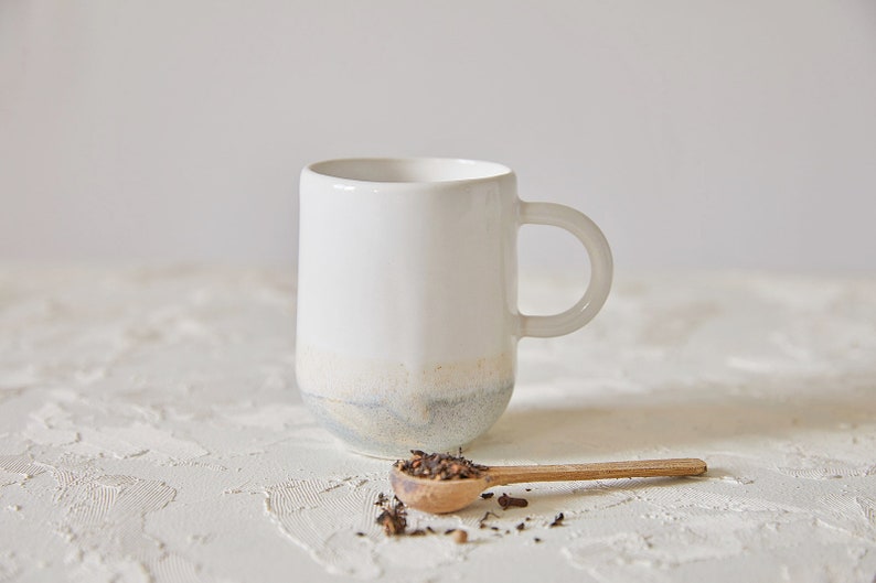 White/Gray Pottery Coffee Mug, Ceramic Tea Cup with Handle, 11 fl.oz image 1