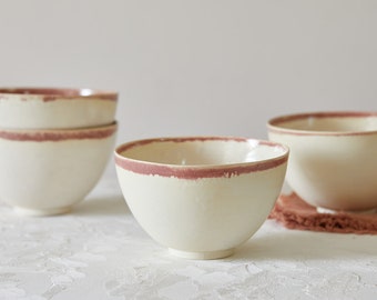 Ceramic Deep Soup Bowls, Cream and Terracotta Rim Bowls, Serving Bowls Set of TWO, Everyday Pho Bowls, Cereals Bowls Set, New Home Gift