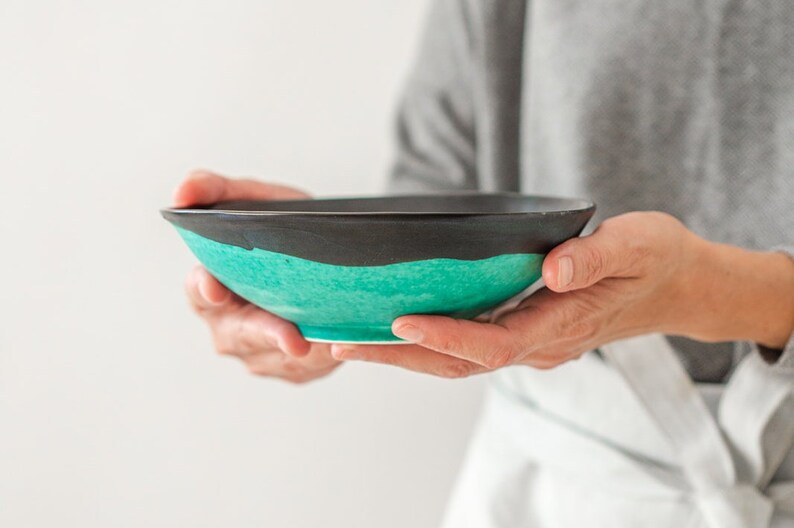 Modern Soup Bowl Black & Turquoise Ceramic Bowl Handmade Etsy