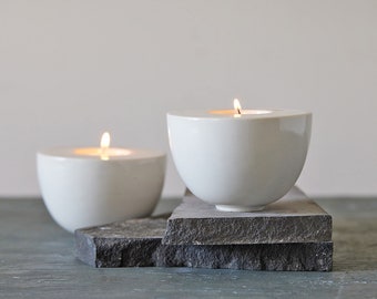 White and Textured Gray Pottery Tealight Candle Holder Set, Ceramic Sabbath Candle Holders, Jewish Candle Holders Gift, Romantic Decor