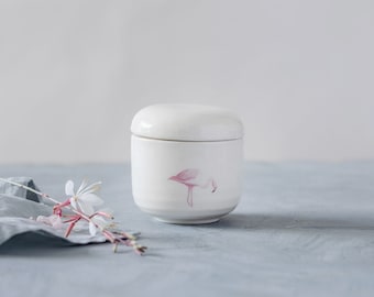 Boîte à bijoux en céramique blanche DWO, pots flamants roses peints à la main avec couvercles, décoration de salle de bain en poterie, plat pour alliances, cadeaux pour le couple