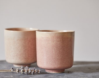 TWO Ceramic 14 fl.oz Mugs, Coffee/Tea Pottery Cups Set