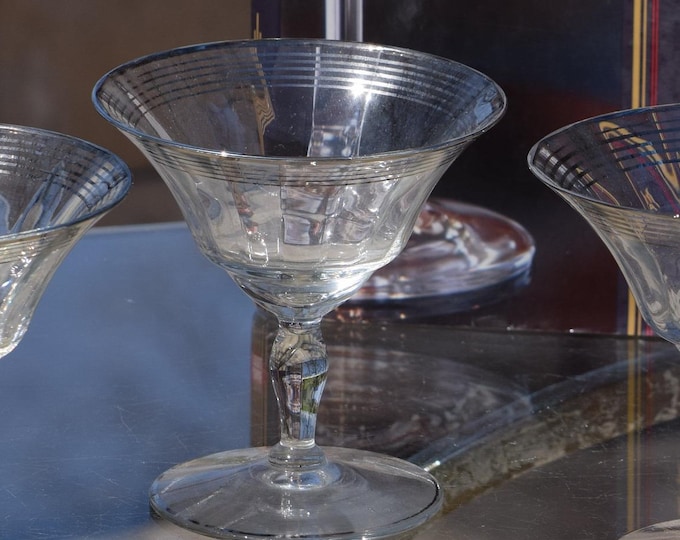 Vintage Platinum Rim Martini Glasses: 1950s Nick and Nora Cocktail Set