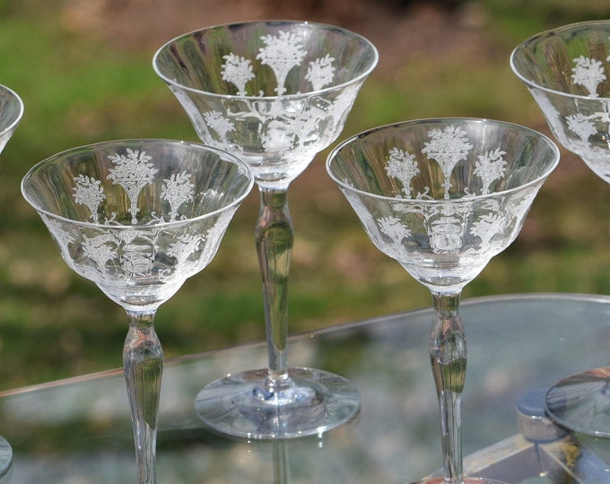 4 Vintage Etched Cocktail ~ Liqueur Glasses, Morgantown, Mayfair, circa 1940,  3.5 oz After Dinner Drink Glasses, Port Wine/Dessert Glass