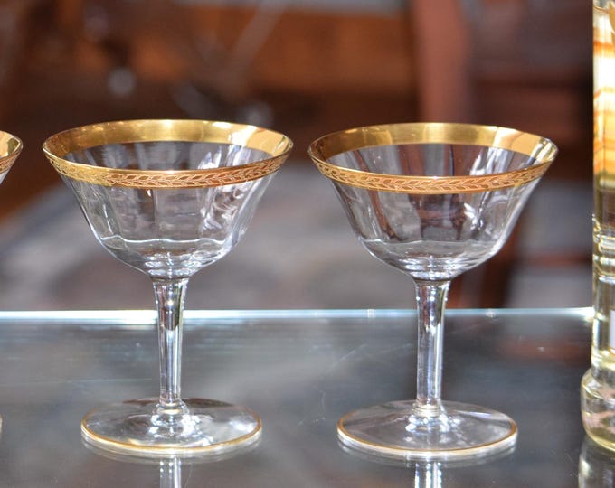 Vintage Gold Encrusted Cocktail Glasses - 1940s Tiffin Franciscan, Set of 4