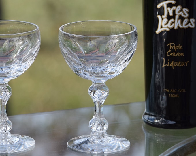 4 Vintage CRYSTAL Bubble Stem Cocktail Glasses,  Tiffin Franciscan, Nick & Nora, 1950, Crystal Champagne Glasses ~ Coupes ~ Wedding Toasting