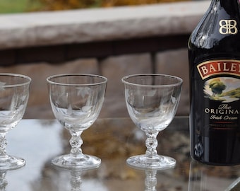 SIPPING PORT?   4 Vintage Etched Crystal Port Wine Glasses ~ Liqueur, Reizart ~ Falling Leaves ~ circa 1958, After Dinner Drink Glasses