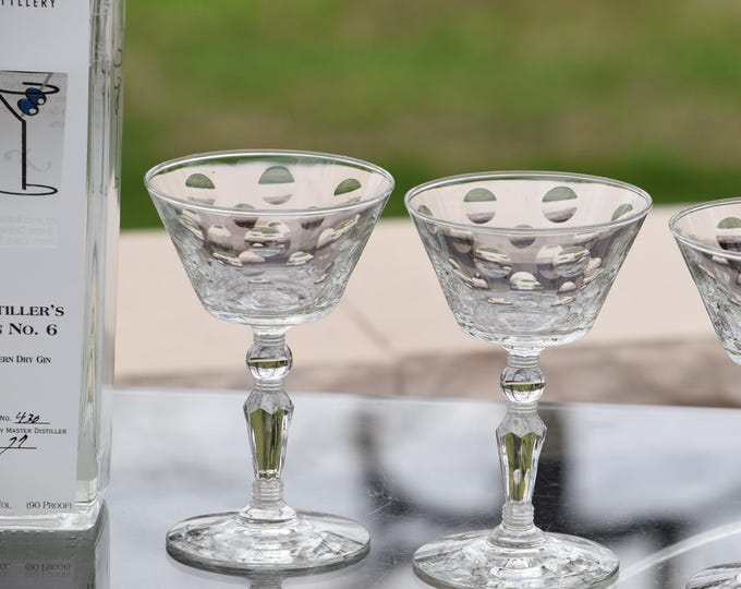 Vintage Etched Martini Glasses: 1950s Cocktail Party Glasses, Set of 4
