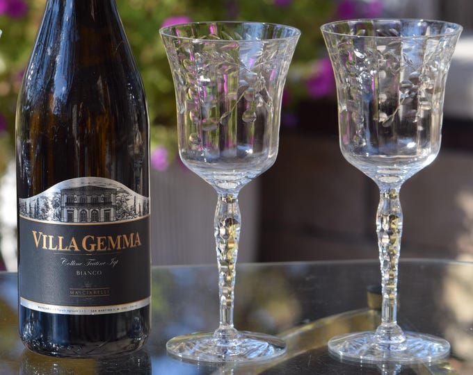 Vintage Etched Wine Glasses, Ornate Stem, Set of 5