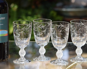5 Vintage Etched Crystal Wine Glasses, Imperial glass, Meander, c. 1953, 6 oz Liqueur  glasses, After Dinner Port Wine Glass