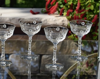 Vintage Etched Cocktail Glasses – Rock Sharpe Champagne Flutes (Set of 4)