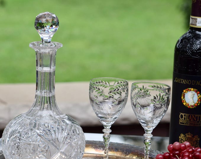 Vintage ABP Decanter ~ American Brilliant Period ~ 1940's, Wine Decanter, Antique Decanter with starburst bottom, Bar Cart Decor