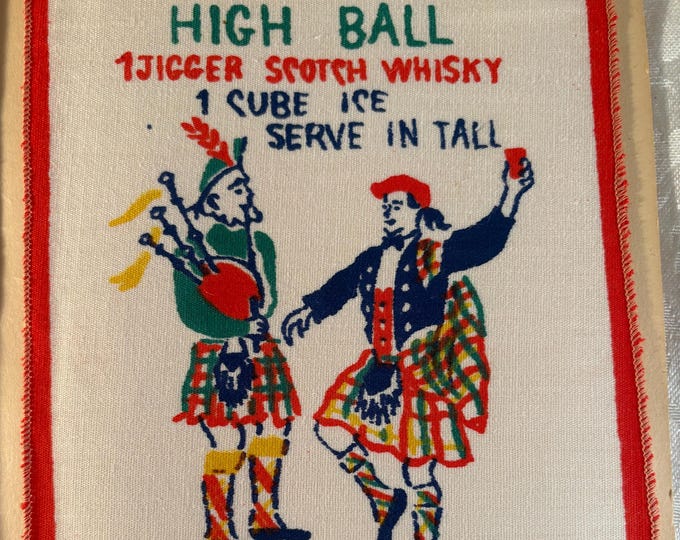 Vintage Linen Cocktail Napkins, 1950's, Set of 6, Global Gaities Cocktail Napkin set