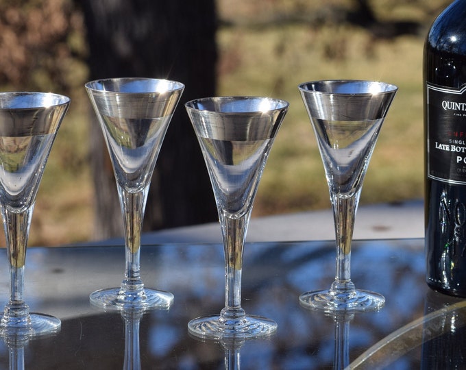 4 Vintage DOROTHY THORPE Silver Band Flared Wine Glasses, Dorothy Thorpe, Allegro, Trumpet Wine Glasses, 1950's, 4 oz Port Wine Glasses,