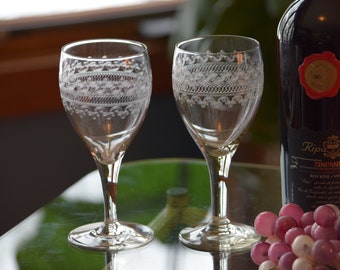 Antique Etched Wine Glasses Etsy