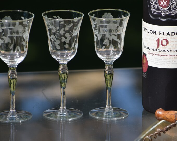 4 Vintage Etched Port Wine Glasses Aperitif 3 Oz After Dinner Drink Glasses, Port Wine Dessert