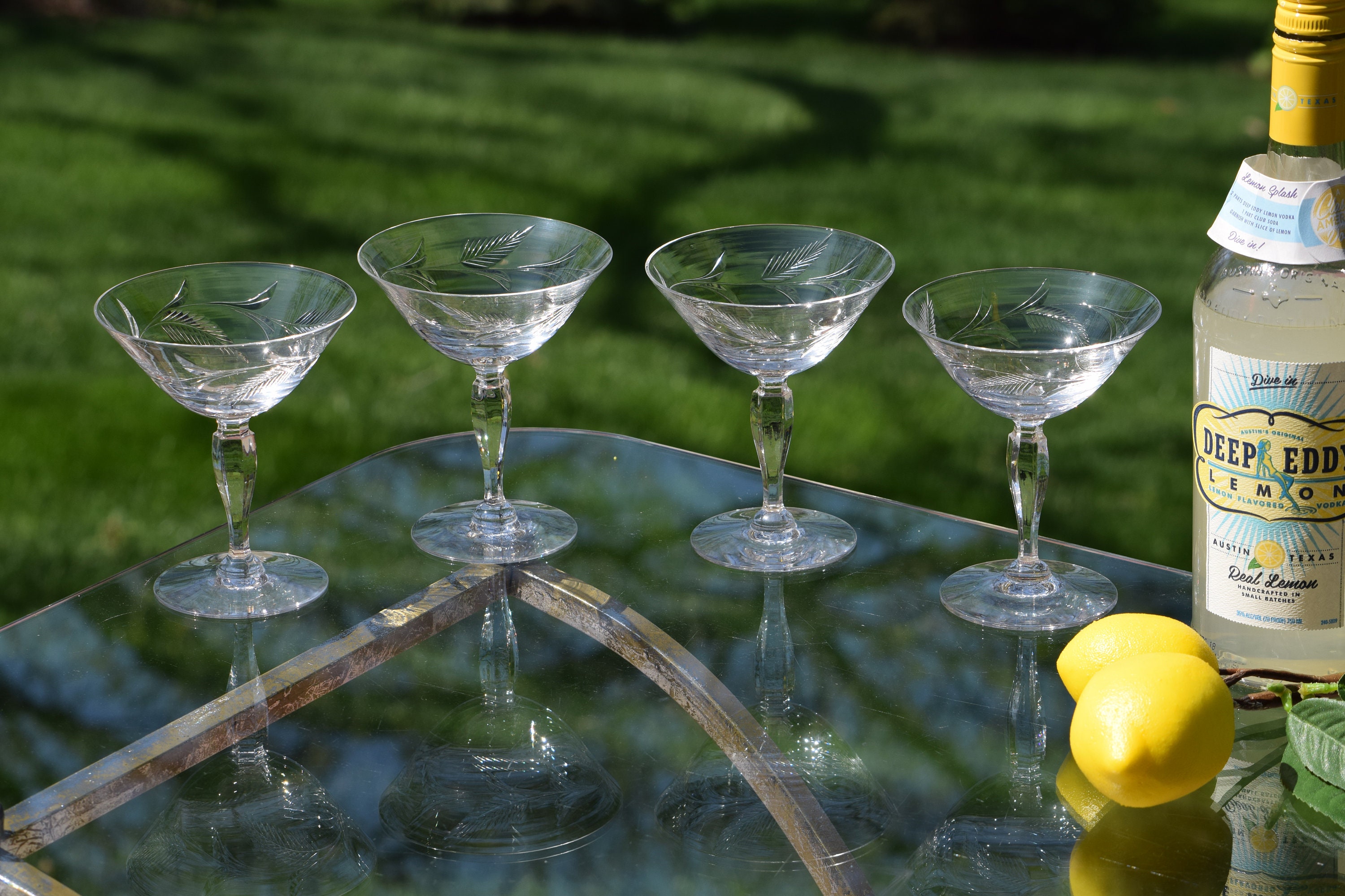 Vintage Etched Cocktail Martini Set of 4, Tiffin Franciscan, circa 1950